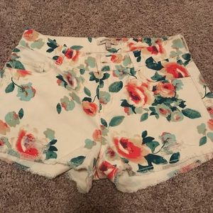 Floral print/white denim shorts.  Size small